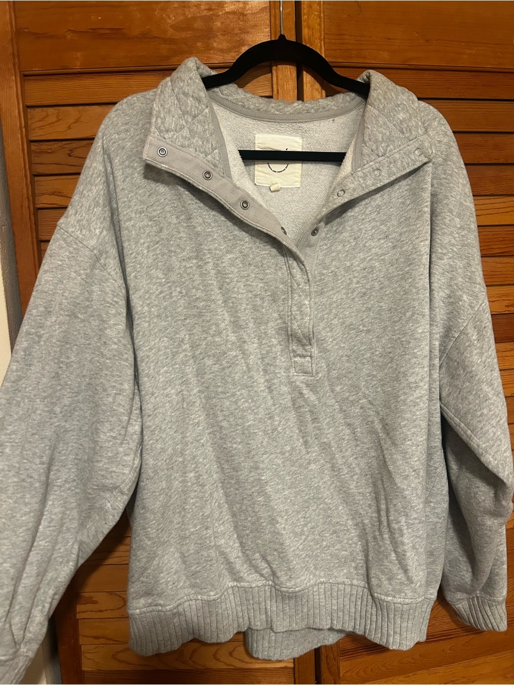 Aerie Gray Oversized Snap Collar Pullover Sweatshirt Size L